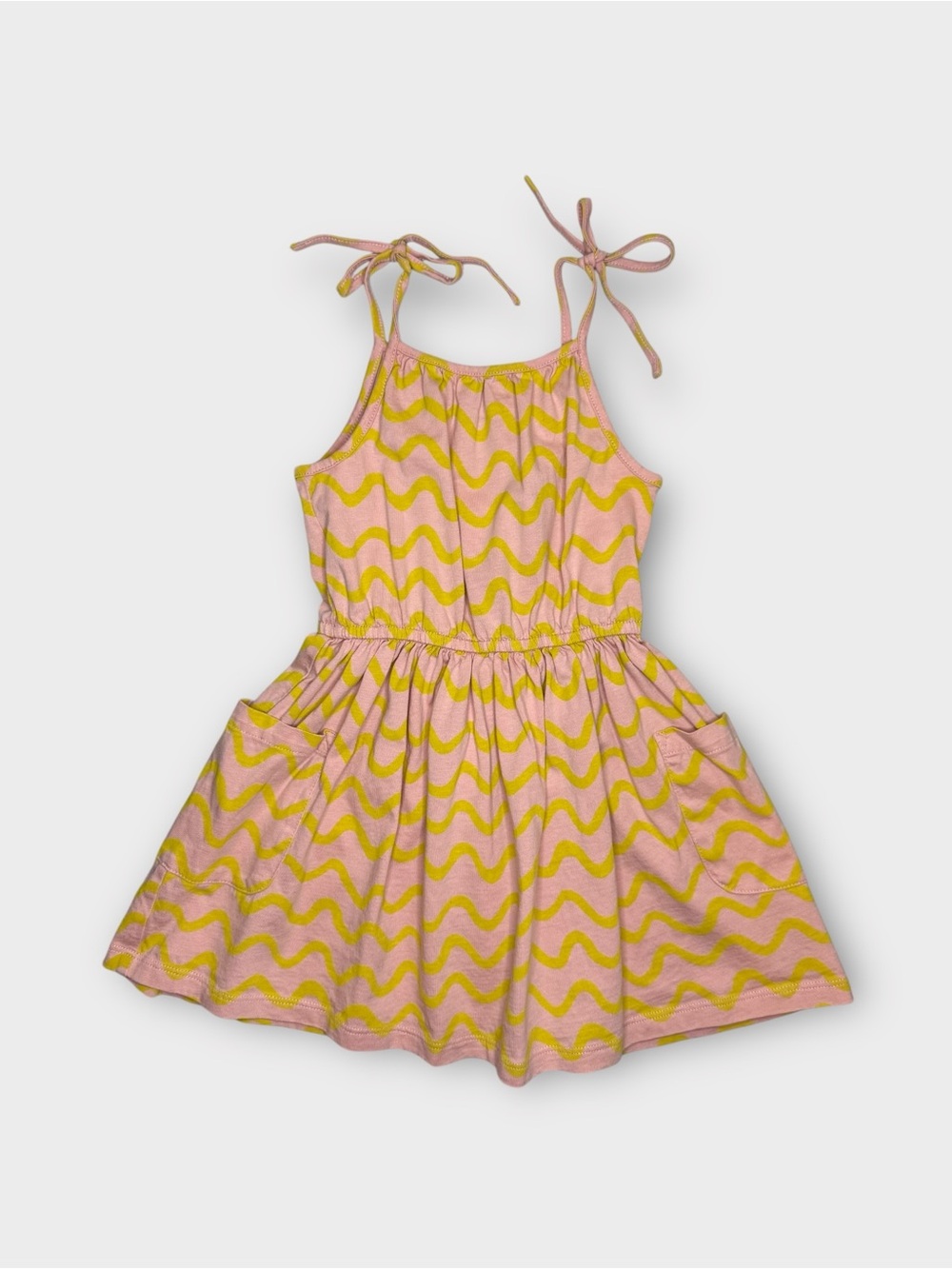 Tea Collection Wave Pattern Pocket Tie Shoulder Coral Pink Dress